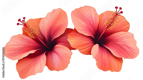 Symmetrical Vector Hibiscus in Clip Art Style on White Background with Clean Lines and Shapes