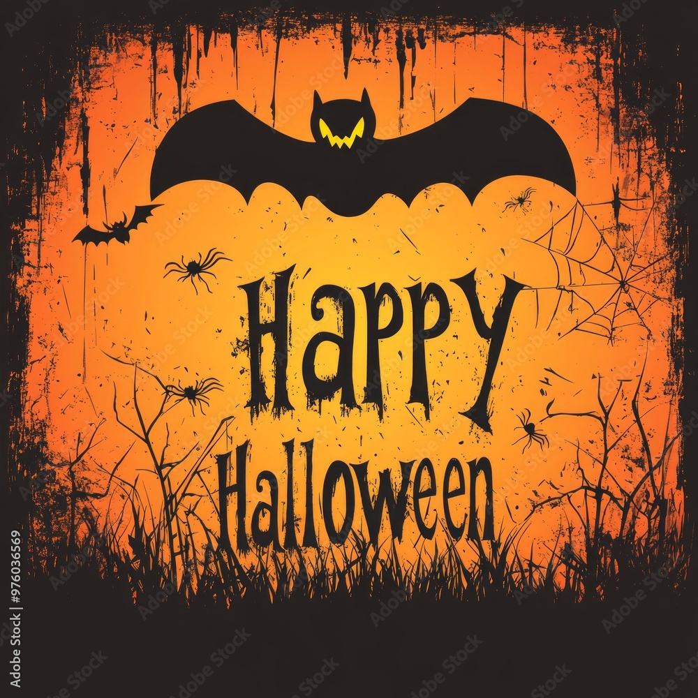 Grunge Halloween Background With Bat and Spiders. Grunge Halloween Background With Bat and Spiders.