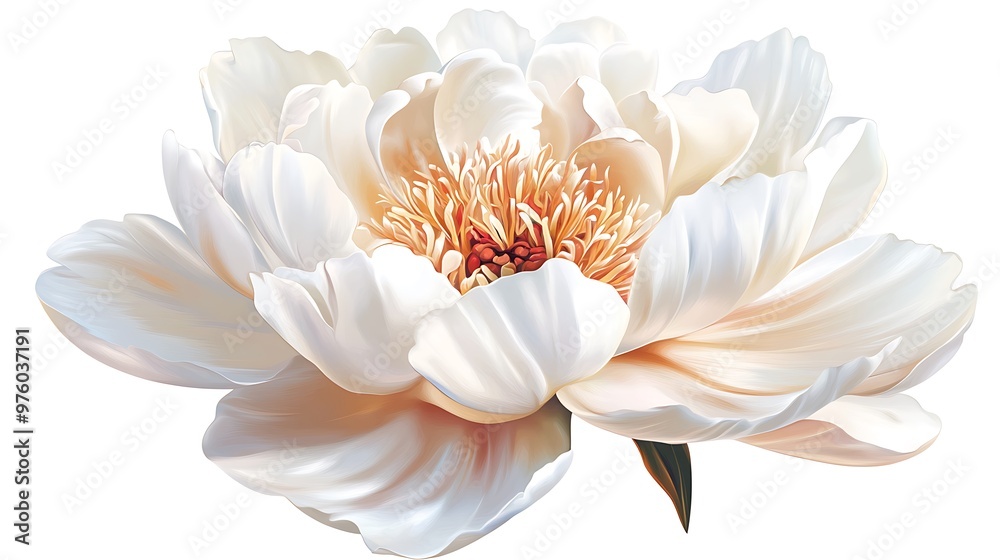 Elegant Vector Peony in Clip Art Style on White Background with High Resolution and Perfect Symmetry