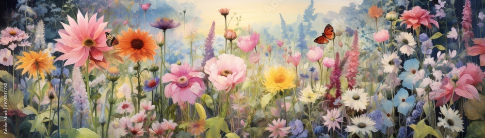 A joyful illustration of a spring garden bursting with colors and life A joyful illustration of a spring garden bursting with colors and life