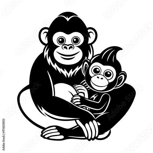 Download Cute Gorilla Holding Baby Monkey Cartoon Vector Icon Illustration Svg File For Design. photo