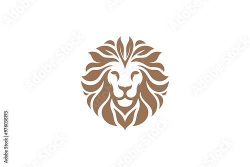 A minimalistic lion head logo made from brown leaves, symbolizing strength and nature. The design is clean, modern, and eco-friendly, set against a dark background.