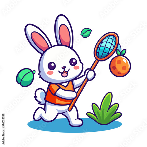 Download Cute Rabbit Catching Carrot With Fishing Net Cartoon Vector Icon Illustration. Svg File For Design.