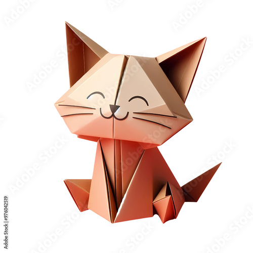 A Cat origami paper pic In isolated transferred background 