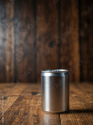 Can for displaying products on a blurred wooden table