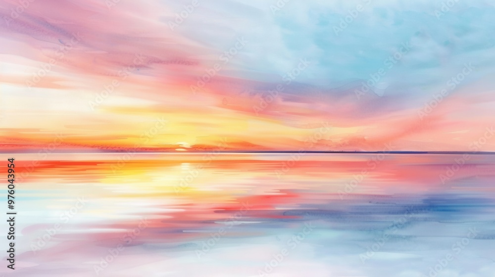 Serene Watercolor Sunset Reflections on Calm Lake with Blending Brushstrokes - Aesthetic Nature Artwork Serene Watercolor Sunset Reflections on Calm Lake with Blending Brushstrokes - Aesthetic Nature Artwork