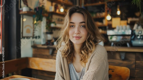 Casual portrait of a woman sitting in a coffee shop