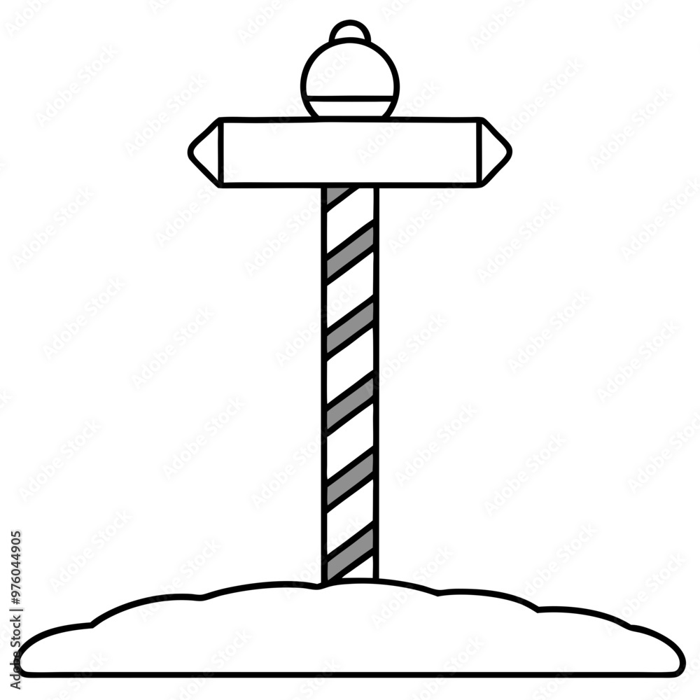 A simple signpost labeled North Pole with snow at the top and a candy-cane-striped pole vector A simple signpost labeled North Pole with snow at the top and a candy-cane-striped pole vector