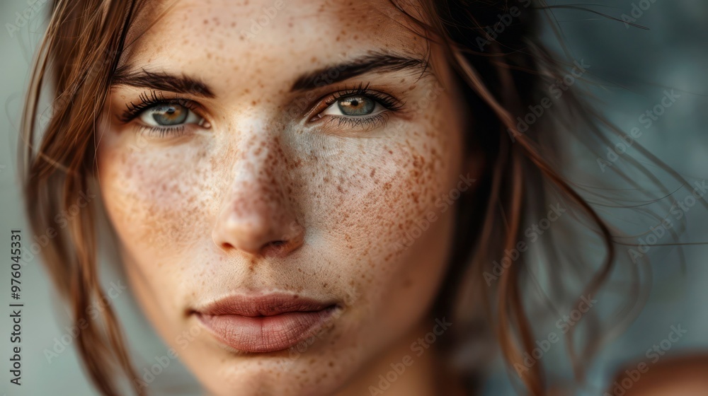 Close-up serious portrait of a woman looking directly at the camera Close-up serious portrait of a woman looking directly at the camera