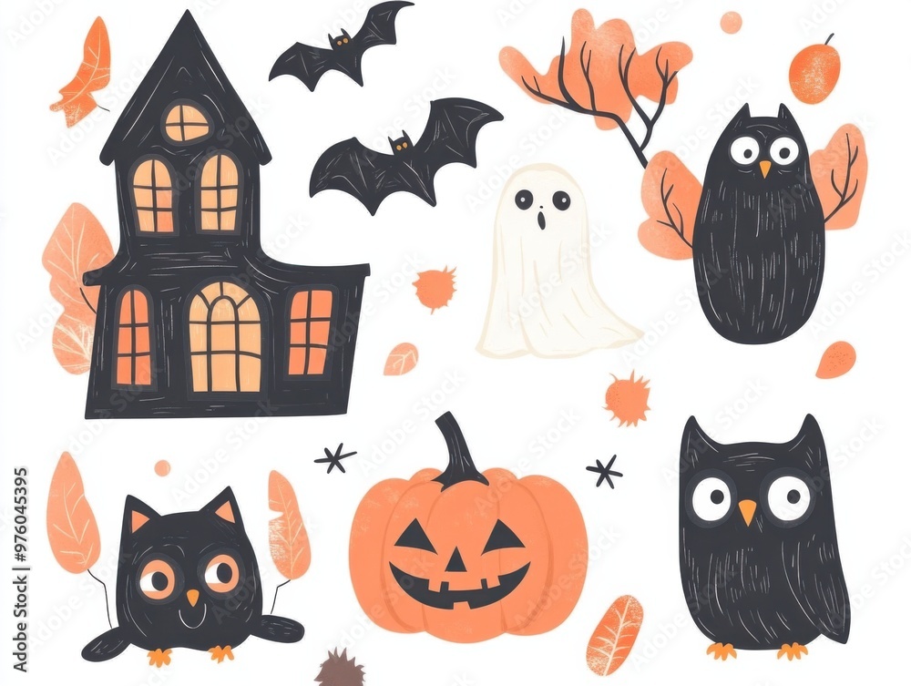 Cute Halloween Owls and Haunted House Clipart. Cute Halloween Owls and Haunted House Clipart.