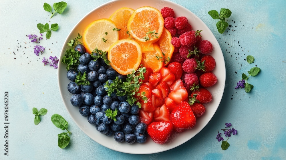 A vibrant fruit platter featuring assorted berries and citrus slices. A vibrant fruit platter featuring assorted berries and citrus slices.