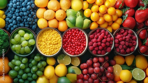 A vibrant assortment of fresh fruits arranged artistically.