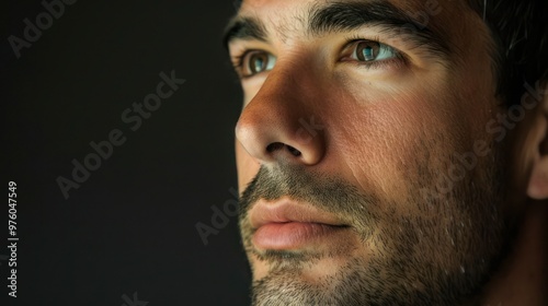 Portrait of a man's face with a thoughtful expression