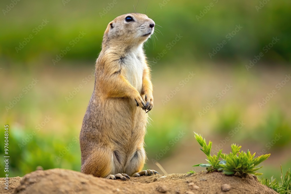 Prairie dog stands upright near its burrow in natural habitat during daylight. Generative AI Prairie dog stands upright near its burrow in natural habitat during daylight. Generative AI