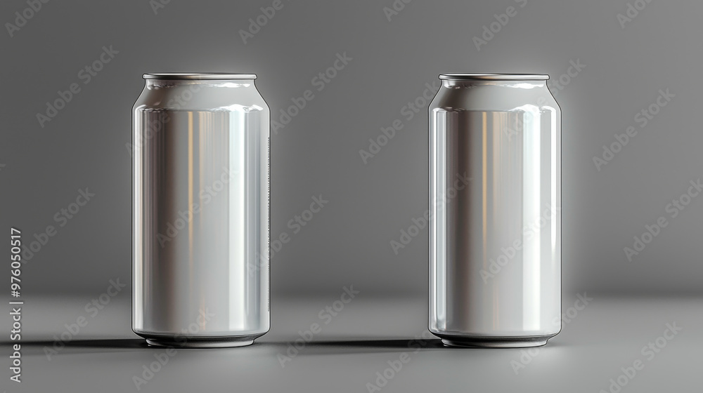 Two blank aluminum cans on a gray background. Two blank aluminum cans on a gray background.