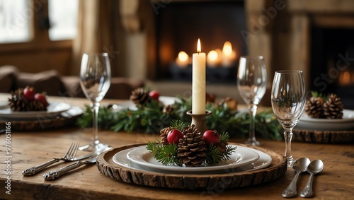 Christmas table setting with rustic elegance.