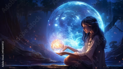 A magical illustration of a glowing moonstone revealing secrets under the moon photo