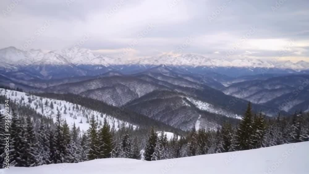 Stunning Wide-Angle View of Snow-Covered Mountain Peaks with Clear Blue Sky in Winter Stunning Wide-Angle View of Snow-Covered Mountain Peaks with Clear Blue Sky in Winter