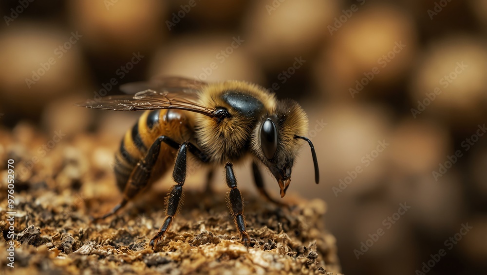 Close-up of a bee in a beehive. Close-up of a bee in a beehive.