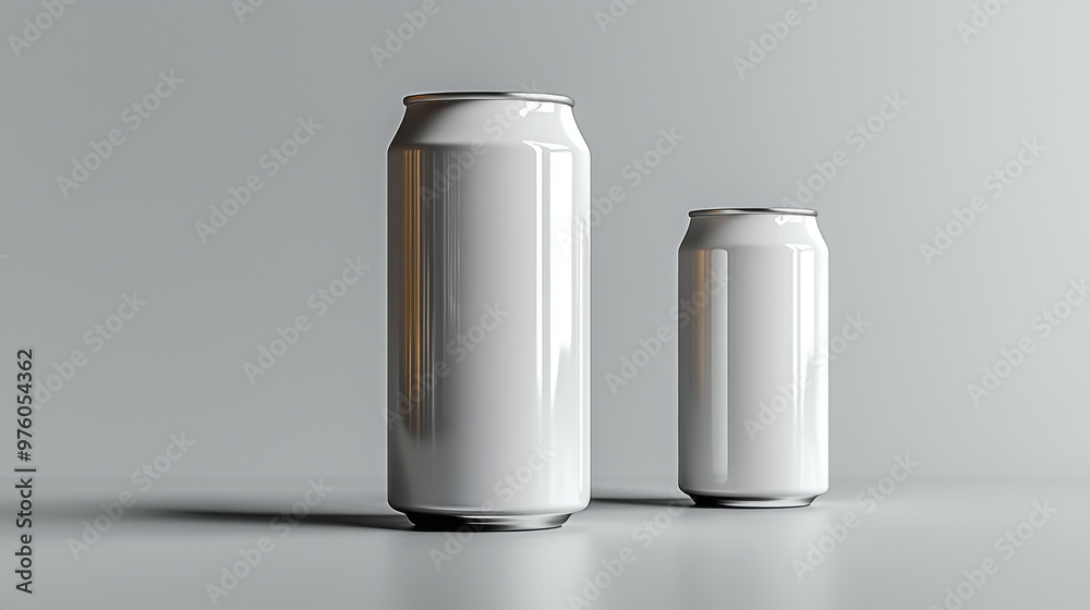 Two blank aluminum cans on a gray background. Two blank aluminum cans on a gray background.