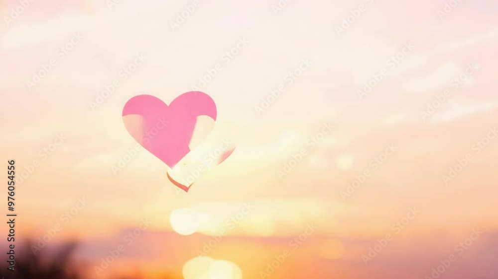 Pink Hearts Floating in the Sky at Sunset Pink Hearts Floating in the Sky at Sunset