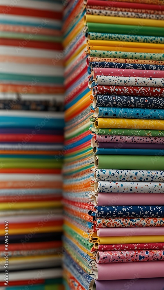 Close-up of a stack of colorful magazine rolls. Close-up of a stack of colorful magazine rolls.