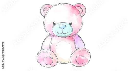 Sweet Pastel Teddy Bear Clip Art Sticker in Kawaii Style on Transparent Background