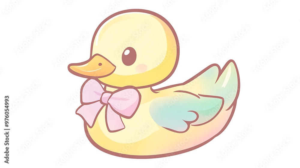 Fototapeta premium Sweet Pastel-Colored Duckling Cartoon Clip Art Sticker in Kawaii Style on Transparent Background