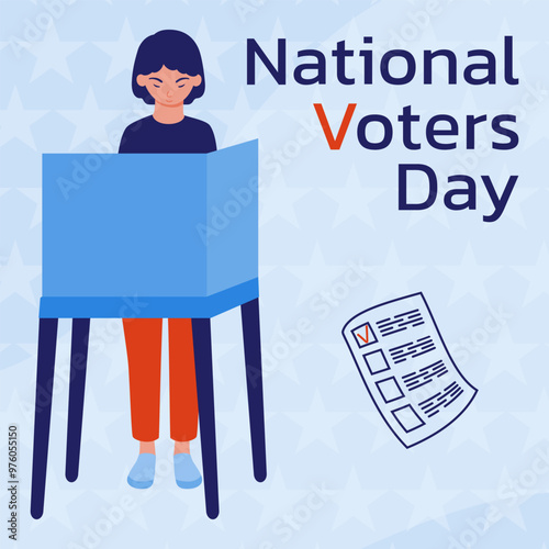 Girl in the voting booth make their choice. A call to vote. National Voter Day.