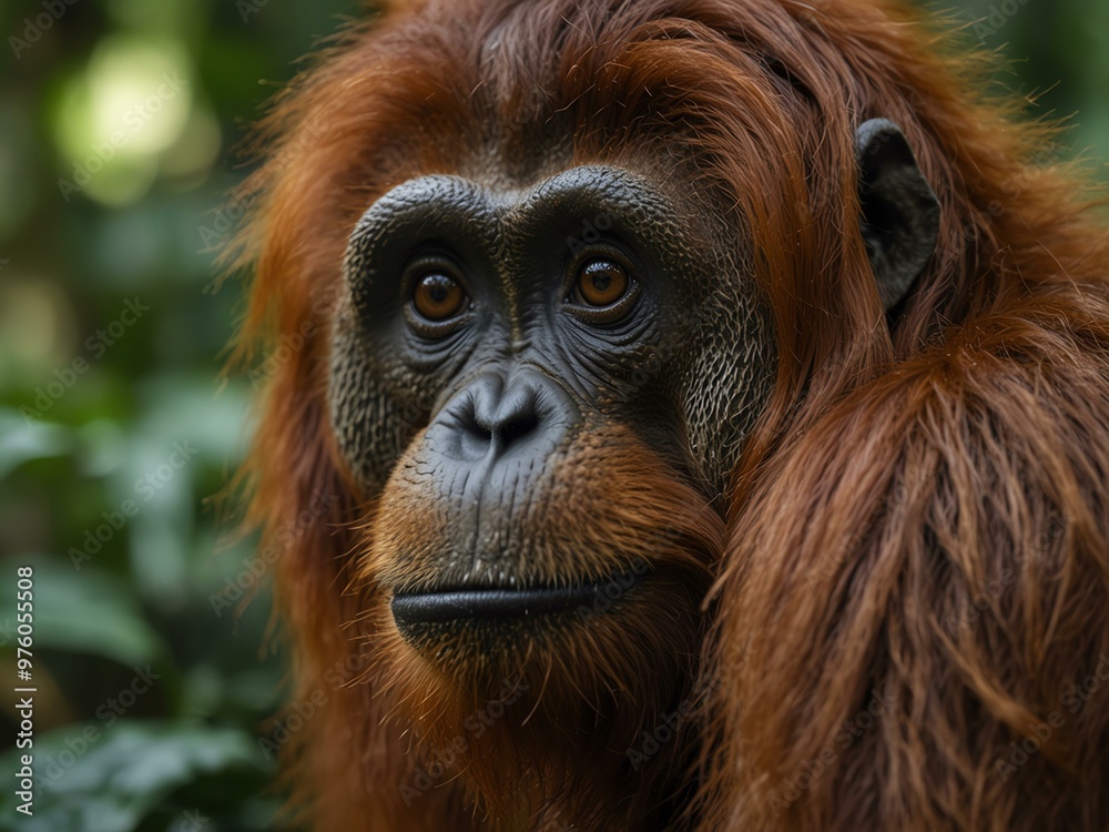 Close-up of an orangutan in the jungle Close-up of an orangutan in the jungle