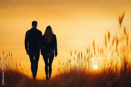 Young Couple Walking At Sunset