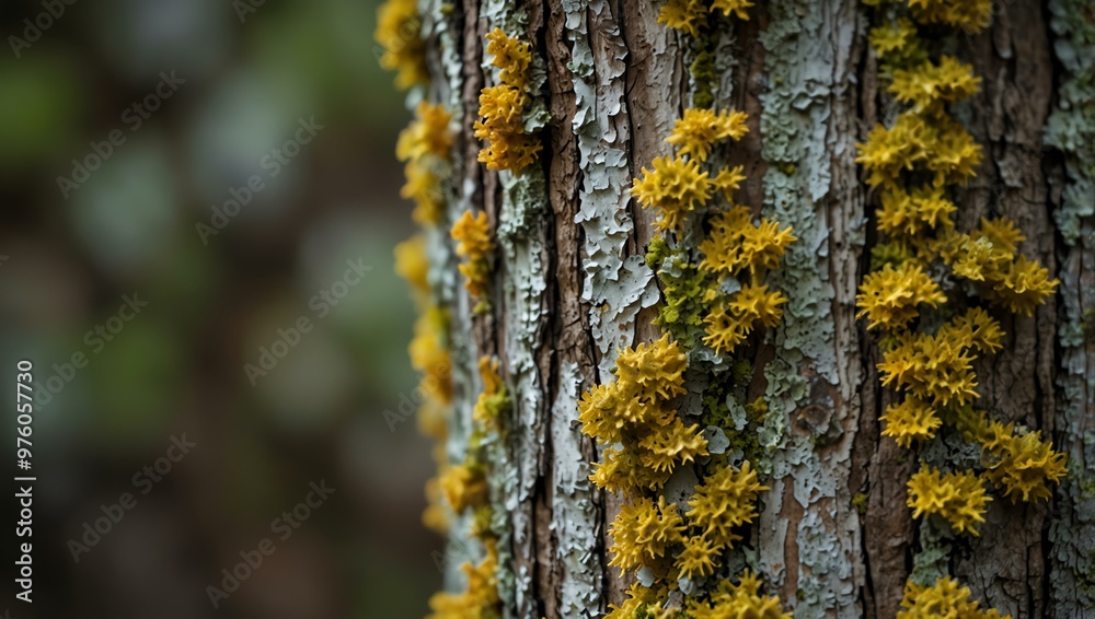 Close-up shot of lichen Hypogymnia physodes clinging to an aged tree branch. Close-up shot of lichen Hypogymnia physodes clinging to an aged tree branch.