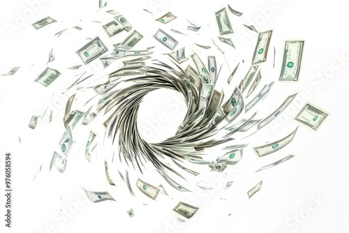 A swirl of cash creates a captivating vortex effect. The design symbolizes financial flow and abundance. Perfect for finance or wealth themes. Generative AI. photo