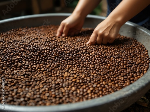 Coffee beans fermentation and washing process.