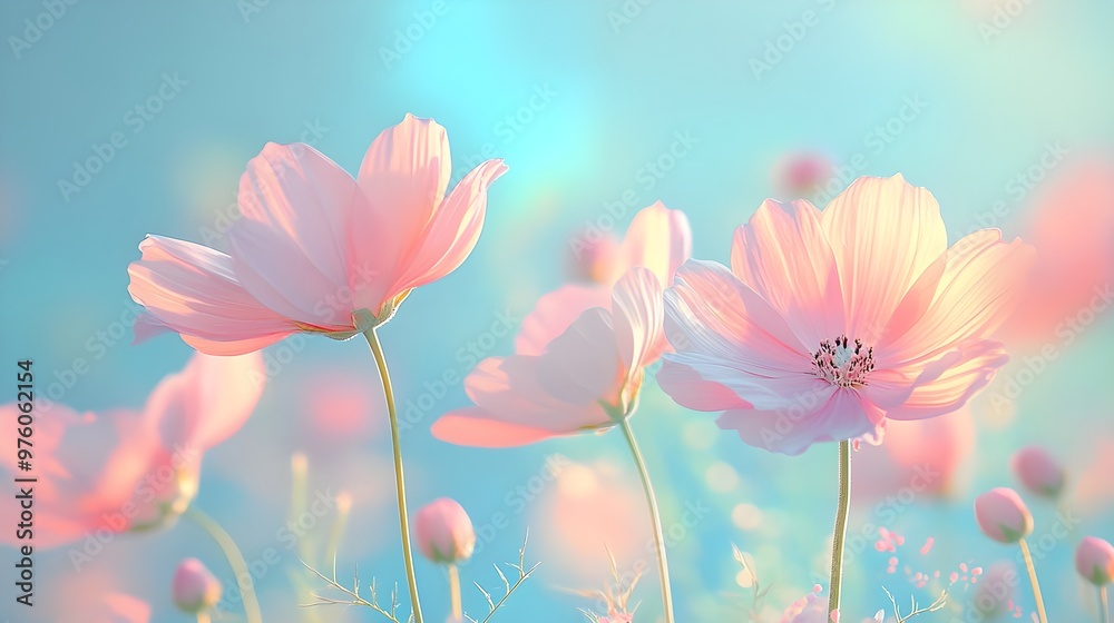 Delicate pastel flowers sway gently in a soft breeze, creating a serene and dreamy atmosphere perfect for nature lovers. Delicate pastel flowers sway gently in a soft breeze, creating a serene and dreamy atmosphere perfect for nature lovers.