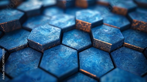 Blue abstract hexagons background pattern 3D rendering