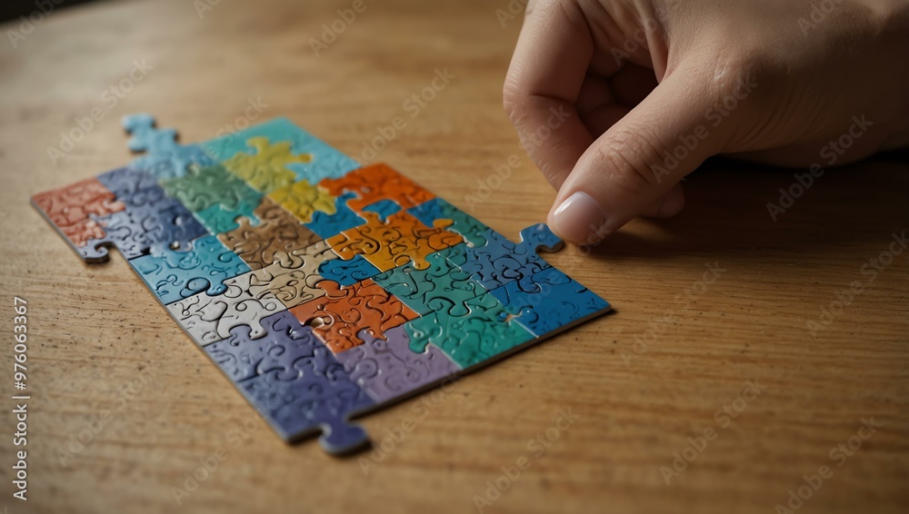 Completing a puzzle with the final piece, a satisfying conclusion. Completing a puzzle with the final piece, a satisfying conclusion.