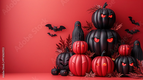 Black and red halloween pumpkin copyspace background