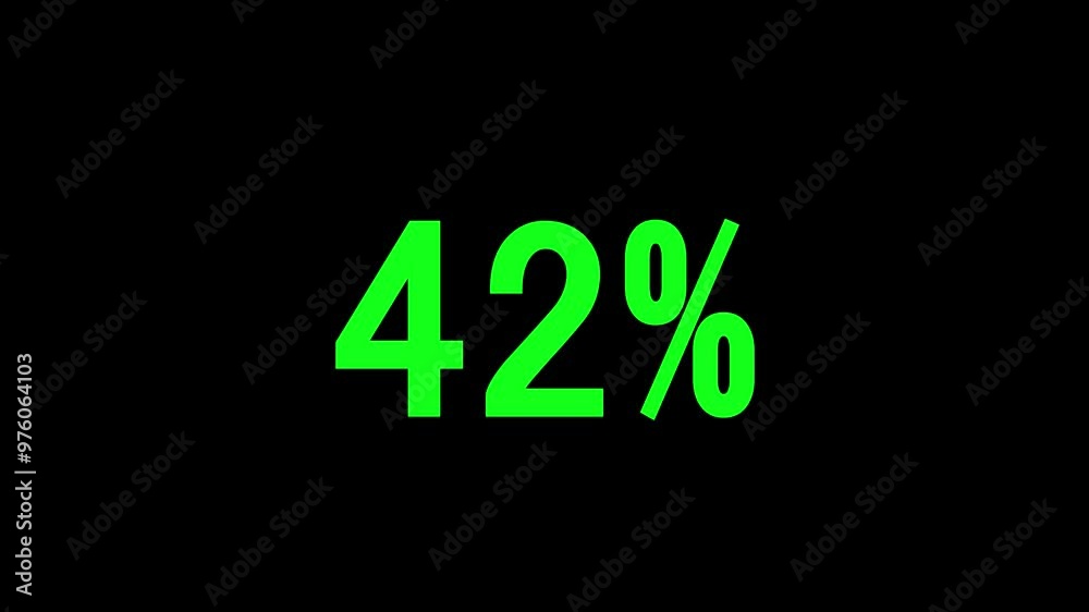 Loading percent animation by green color neon on black background.