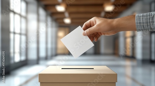 Close-up of a voting box with a hand just above, ready to drop a ballot