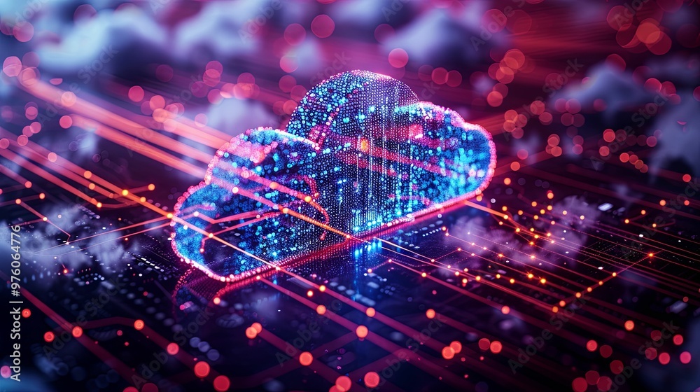 Abstract Cloud Computing Network with Glittering Lights