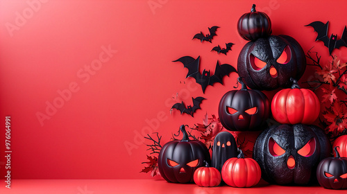 Black and red halloween pumpkin copyspace background