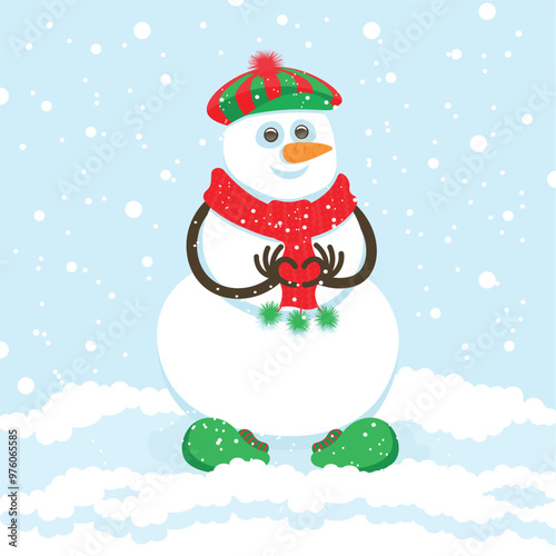 cute snowman in hat with scarf