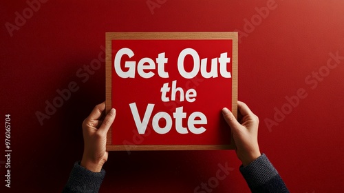 Close-up of hands passing a "Get Out the Vote" flyer