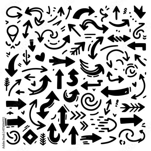 abstract Hand drawn arrow icon illustration collection. Arrow mark icons. Arrow paint - stock vector .Set simple arrows isolated on white background. 