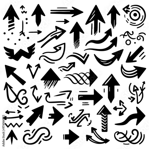 abstract Hand drawn arrow icon illustration collection. Arrow mark icons. Arrow paint - stock vector .Set simple arrows isolated on white background. 