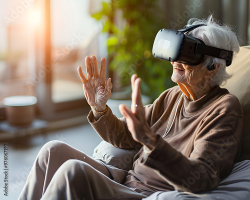 Tranquil Therapy: Senior Citizen Embracing Mindfulness with VR Headset for Relaxation and Wellness