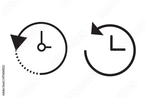 History past events vector icon set. Account history icons. Clock go back in time. Circle past time backward arrow black. Clock, time icons. Vector illustration
