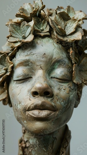 Bronze Sculpture of a Woman with Floral Crown