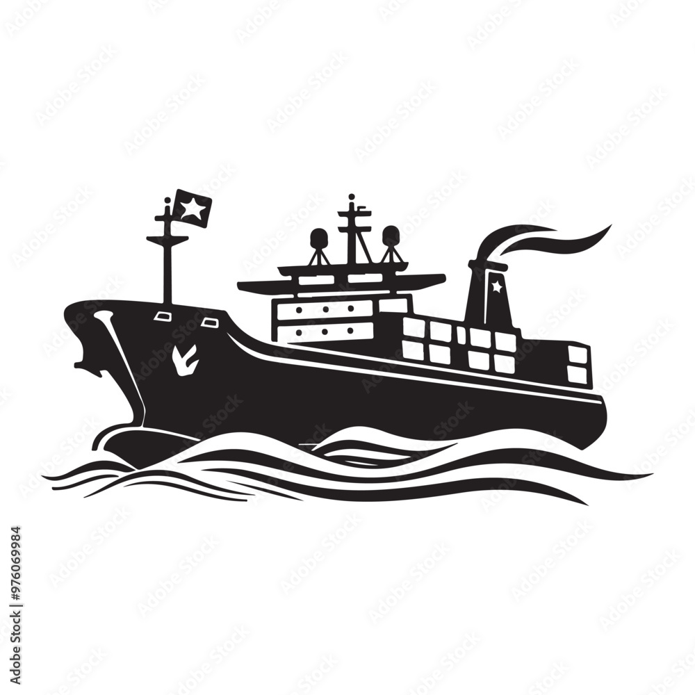 Obraz premium Electric steamer silhouette illustration, Tugboat ship silhouette illustration isolated on white background